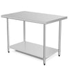 Stainless steel worktable measuring 30 x 48 inches with adjustable shelf, ideal for commercial or home kitchen use.