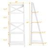 4-tier leaning ladder shelf bookcase in white, made of MDF, modern A-shaped design for home or office storage.
