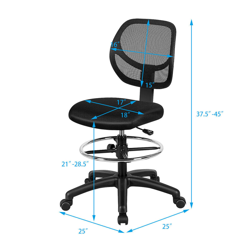 Adjustable height mid back mesh drafting office chair with ergonomic lumbar support and 360-degree swivel for office.