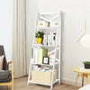 4-tier white leaning ladder shelf bookcase made of MDF, perfect for organizing books and decor in home or office.