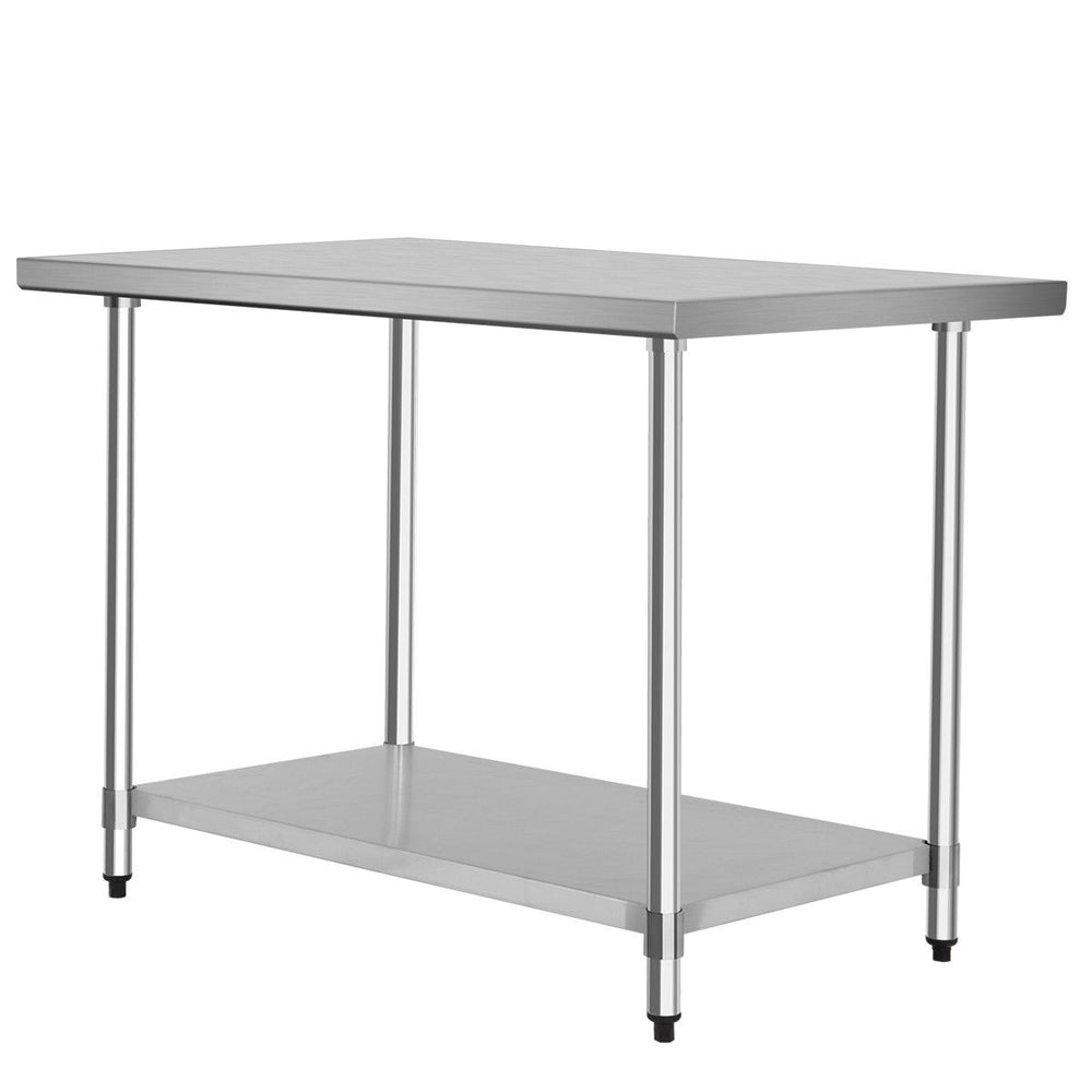Stainless steel commercial kitchen worktable, 30 x 48 inches, with adjustable storage shelf and sturdy frame for.