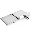 Stainless steel pizza oven with chrome wire baking rack and removable crumb tray, designed for easy cooking and.