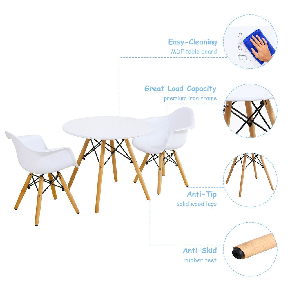 Kid's modern round table and chair set with solid wood legs, ergonomic design, and anti-slip pads for stability.