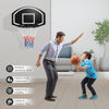 Wall-mounted basketball set with shatterproof backboard, ideal for indoor and outdoor play, promoting family.