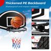 Wall-mounted basketball set with thickened shatterproof PE backboard, solid metal rim, and tear-proof net for indoor.
