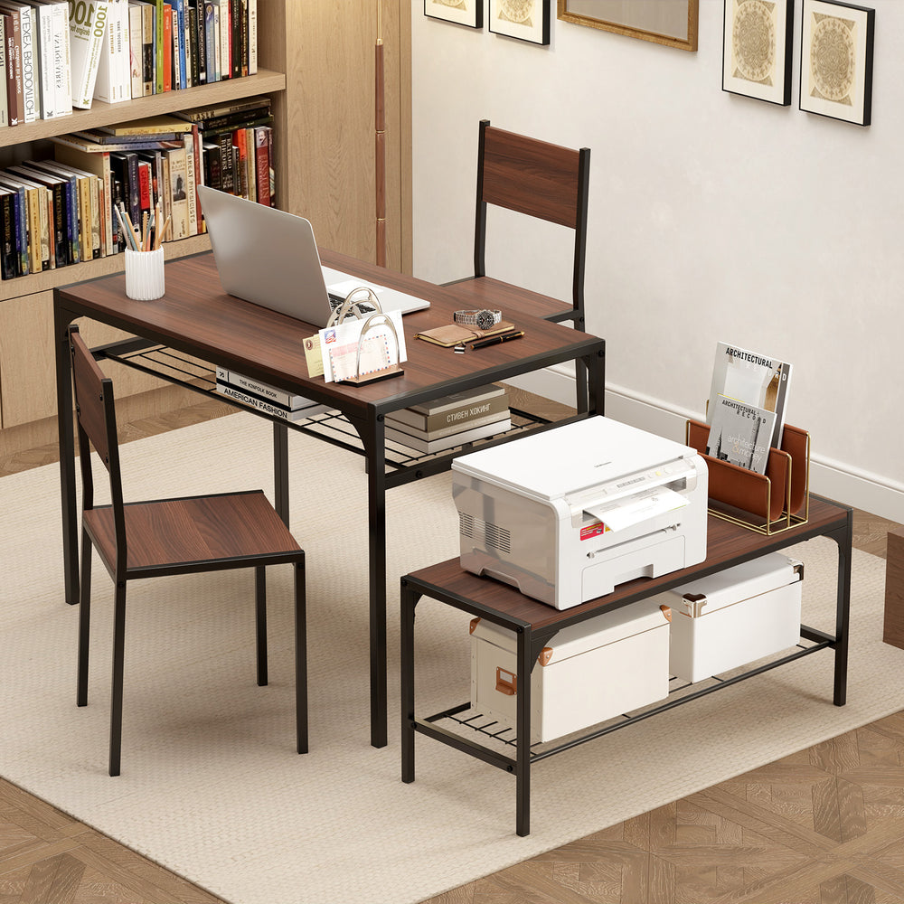 Industrial Style Rectangular Kitchen Table with Bench and Chairs-Walnut - Gallery View 1 of 11