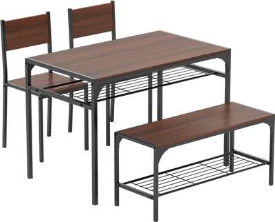 Costway Industrial Rectangular Kitchen Dining Table Bench Chairs Set 68395712 New