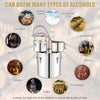 Stainless steel 5/10 Gal alcohol distiller with accessories for brewing whisky, wine, and other spirits at home.