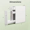 White bathroom cabinet with dimensions shown, featuring a top drawer and sliding drawer for efficient storage.
