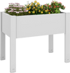 Self-watering 53L raised bed planter box in white with flowers, ideal for garden or patio use.