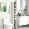 Freestanding slim bathroom cabinet in white with adjustable shelves and drawer, ideal for small spaces and storage.
