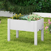 Self-watering 53L raised bed planter box in white, designed for outdoor use, ideal for various plants and easy assembly.
