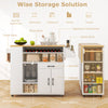 Rolling kitchen island cart in white and natural wood, featuring ample storage, power outlets, and a space-saving.