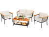 4-piece patio rattan furniture set featuring a 2-tier coffee table and comfortable cushions in elegant gray for outdoor.