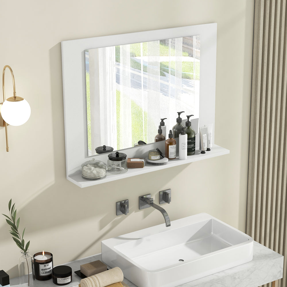 Rectangle Bathroom Mirror with Shelf 23.5 x 17.5 Inch and Wood Frame-White - Gallery View 1 of 9