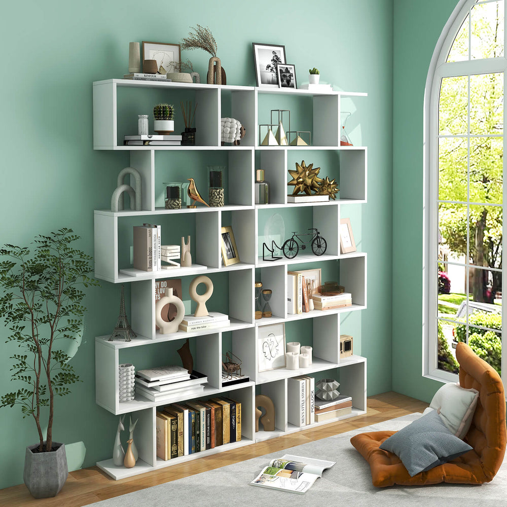 6 Tier S-Shaped Bookshelf Storage Display Bookcase Decor Z-Shelf -White - Gallery View 1 of 10