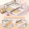 Twin platform bed frame with rolling trundle and reversible bookshelf, ideal for maximizing sleep space and storage.