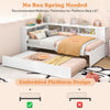 Twin size daybed platform bed frame in white with trundle and bedside shelves, perfect for maximizing space and storage.