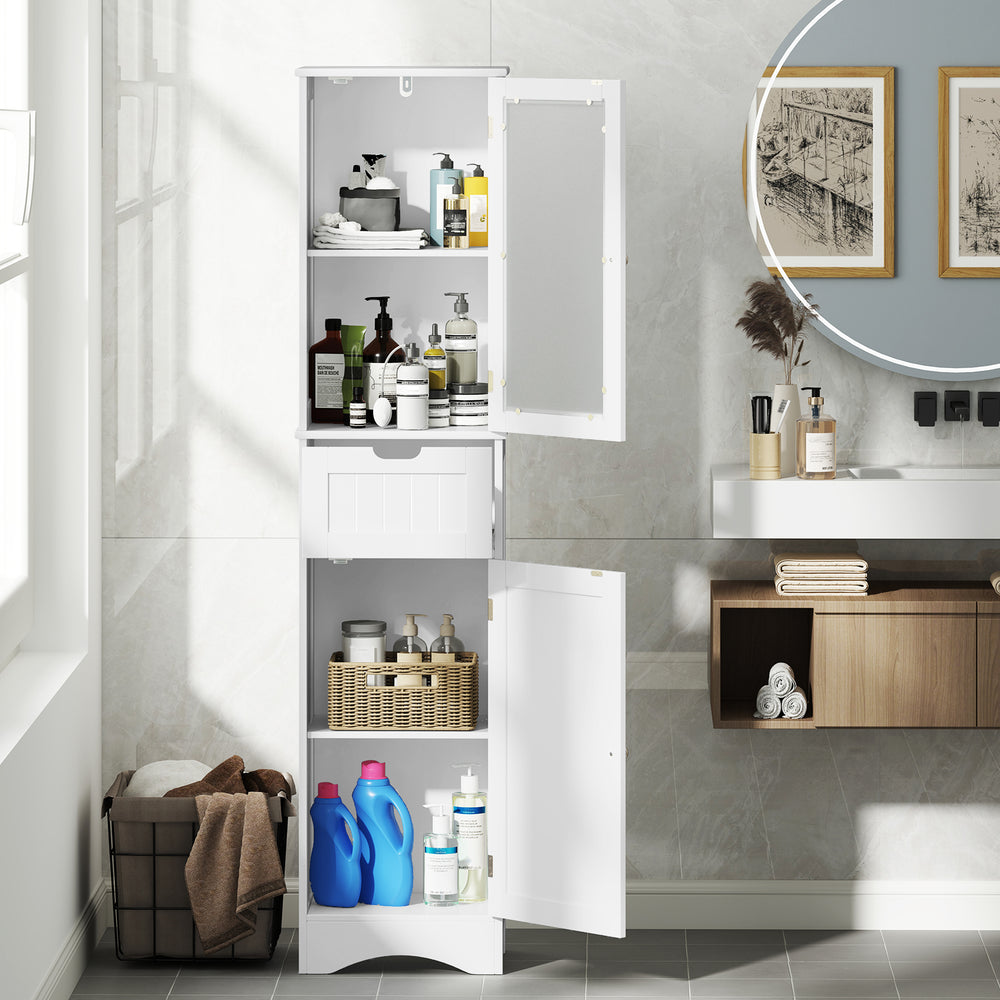 Tall Floor Storage Cabinet with 2 Doors and 1 Drawer for Bathroom-White - Gallery View 1 of 10