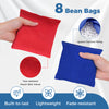 Red and blue tear-resistant bean bags for cornhole, featuring lightweight design and durable peach skin velvet.