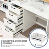 Computer desk with 4 large drawers in white, featuring smooth metal slides and a spacious tabletop for versatile use.