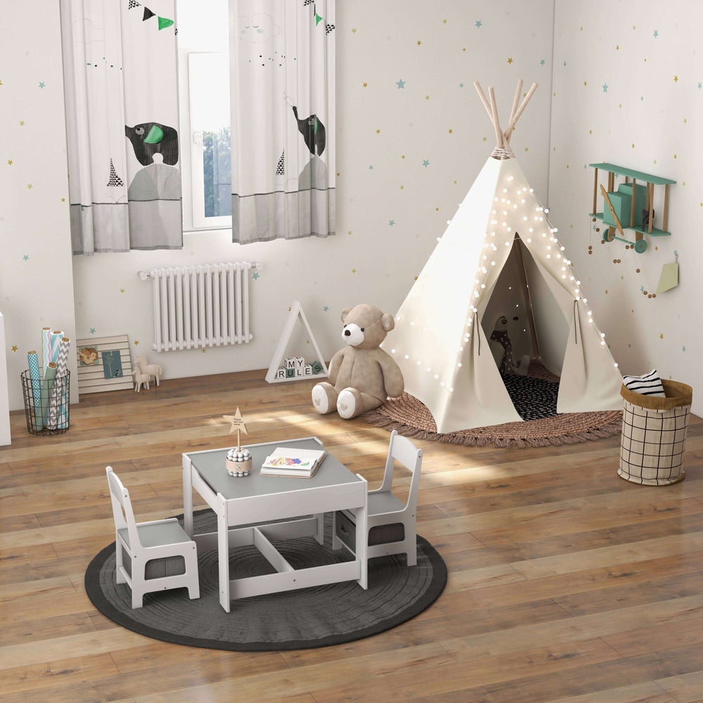 Kids Table Chairs Set With Storage Boxes Blackboard Whiteboard Drawing-White - Gallery View 1 of 12