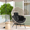 Wicker Oversized Egg Style Chair with Cushions and Headrest-Black - Gallery View 1 of 9