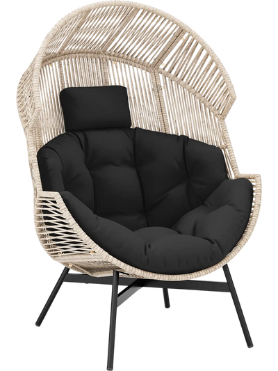 Costway Oversized Wicker Egg Chair with Cushions Headrest 23659147 New