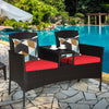 Wicker Patio Conversation Furniture Set with Removable Cushions and Table-Red - Gallery View 1 of 9