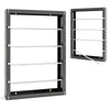 Wall-mounted wire spool rack in gray with 4 removable rods, designed for organizing cables and saving floor space.