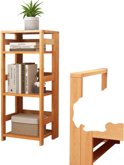 Costway 4-Tier Rubber Wood Bookshelf Bookcase with Side Fences 14
