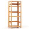 4-tier bookshelf made of natural rubber wood with side fences, perfect for organizing items in living rooms or offices.