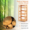 4-tier bookshelf made of natural rubber wood with side fences, perfect for organizing items in living room or office.