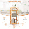 4-tier bookshelf made of natural rubber wood with side fences, ideal for organizing books and decor in any room.