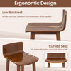 Curved seat and low backrest of brown acacia wood dining chair, designed for comfort and rustic charm in dining areas.