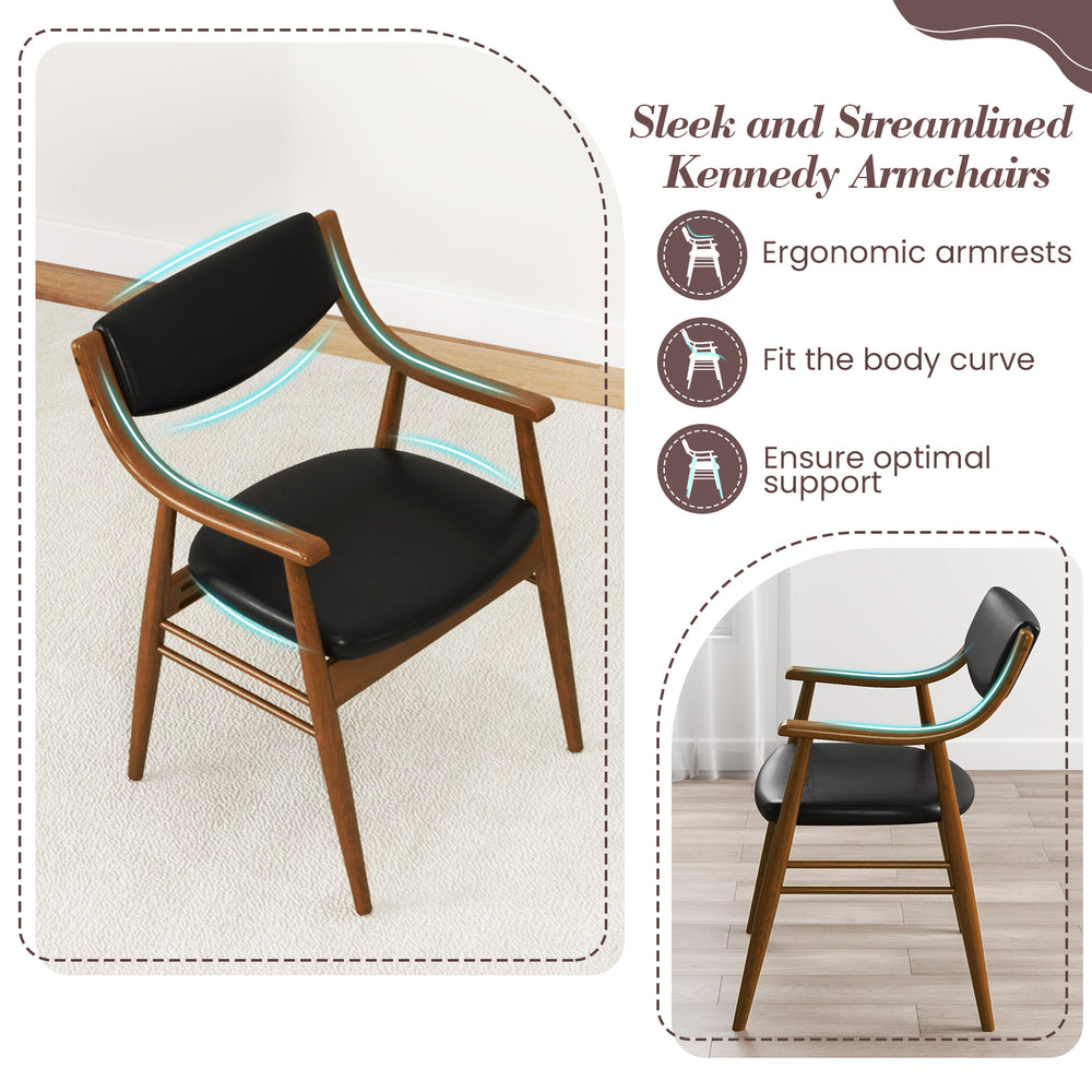 Kennedy armchair with padded seat and back, ergonomic armrests, and rubber wood frame for versatile dining or office.