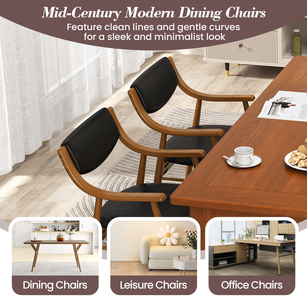 Wooden dining chair set of 2 with padded black seats and ergonomic armrests, perfect for a sleek and minimalist dining.