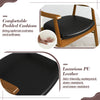 Close-up of the padded seat of a wooden dining chair set, featuring black PU leather for comfort and durability.