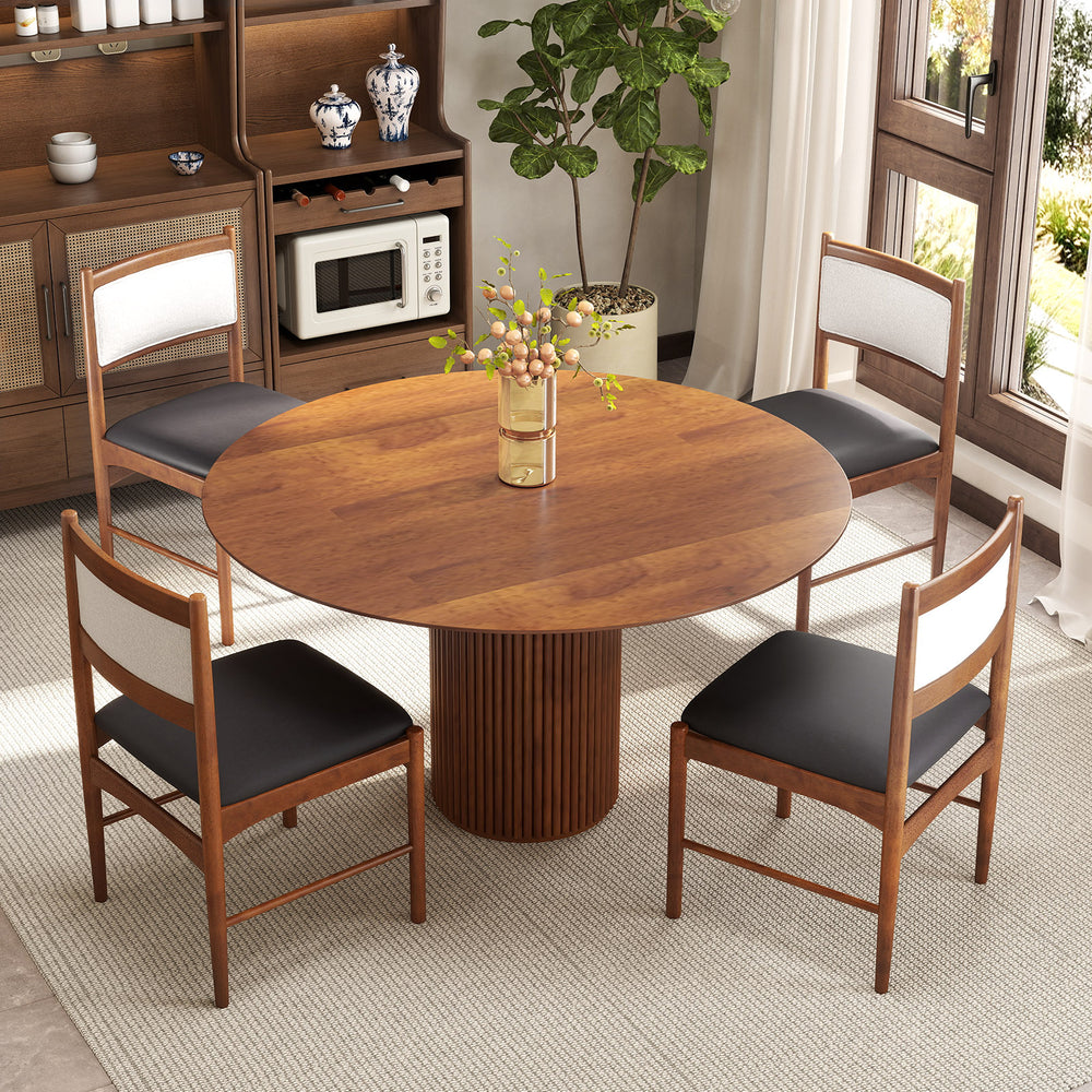 Wooden dining chair set of 2 with rubber wood frame and faux Sherpa backrest, featuring a warm walnut finish for.