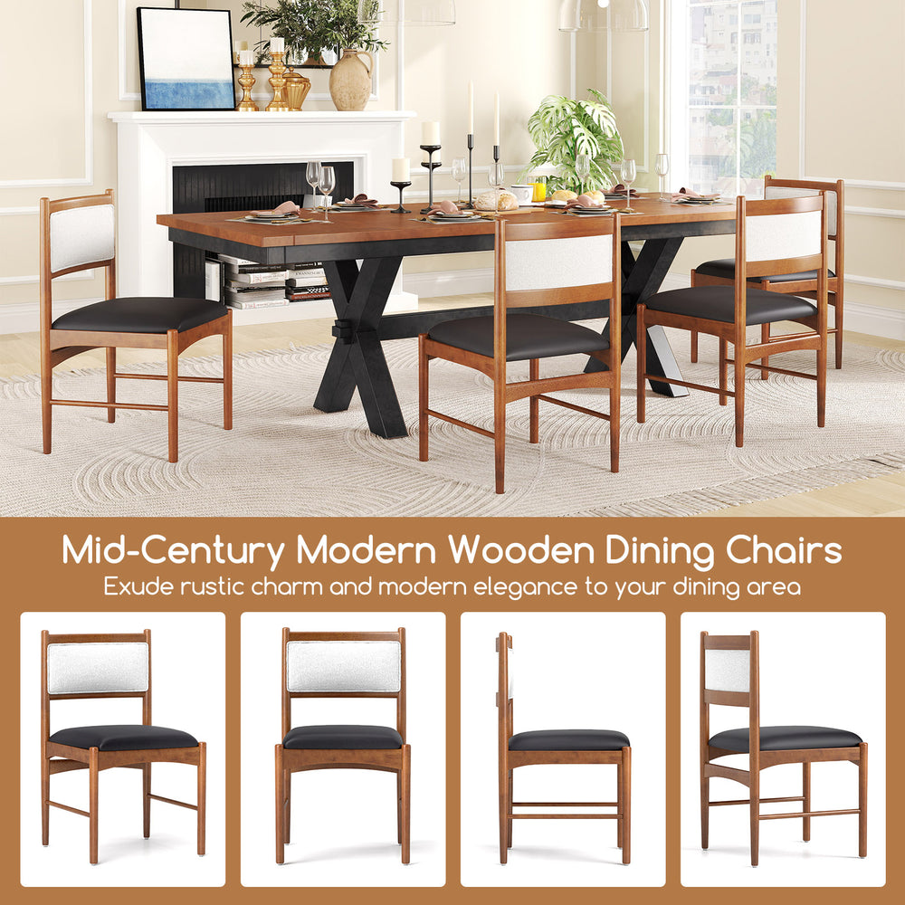 Side view of a wooden dining chair with rubber wood frame and faux Sherpa backrest, adding warmth to any dining space.