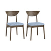 Set of 2 wooden dining chairs with rubber wood legs and soft blue linen cushions, perfect for dining rooms or.