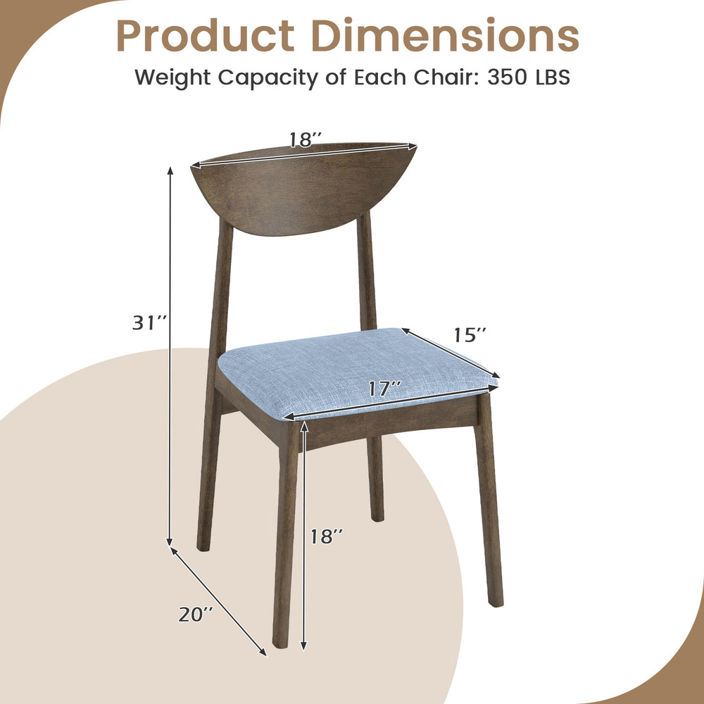 Wooden dining chair dimensions showing a brown rubber wood frame, soft linen cushion, and 350 lbs weight capacity.