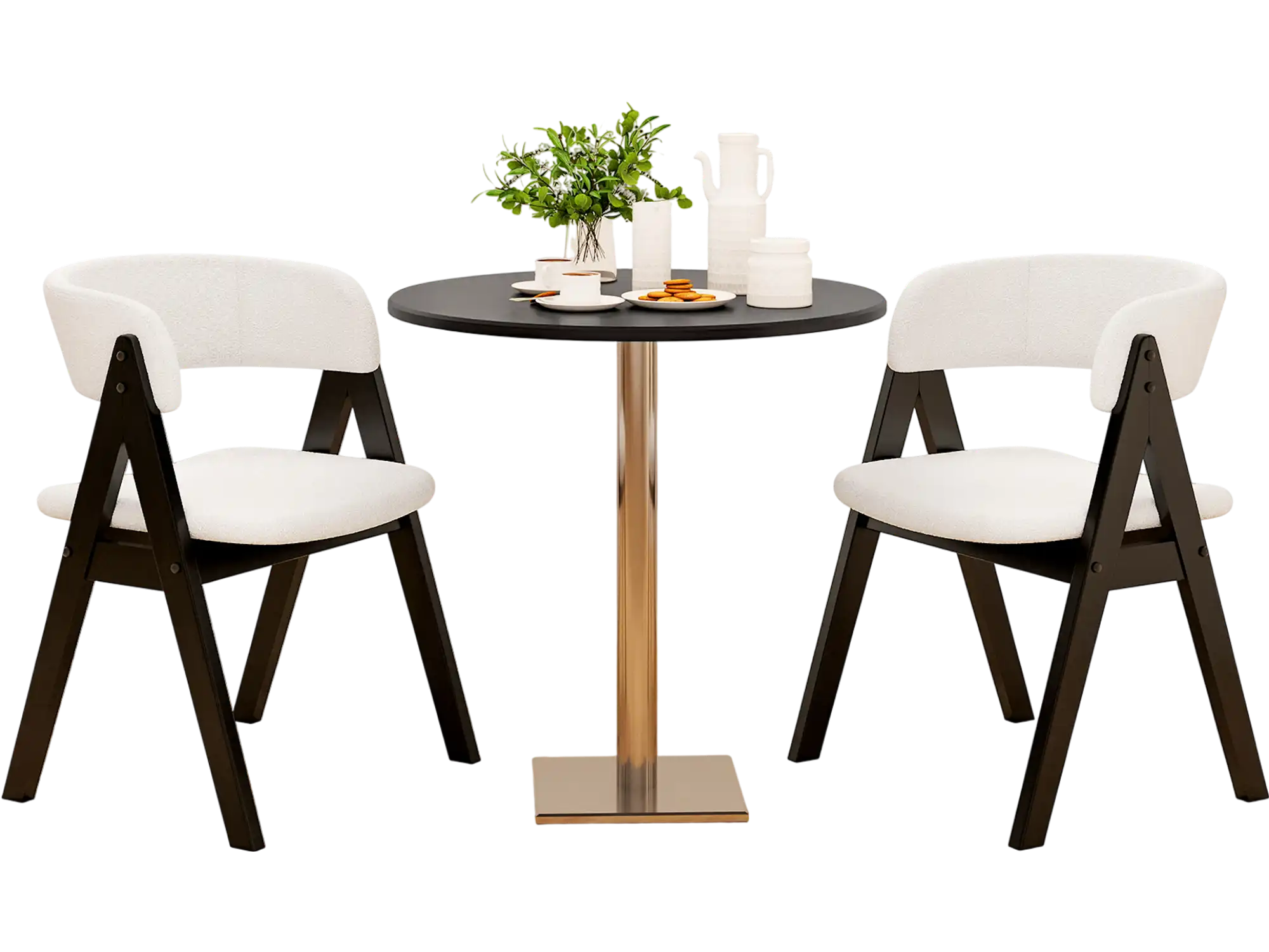 Costway Set of 4 Mid-Century Modern Sherpa Upholstered Wooden Dining Chairs Black 417362895 New