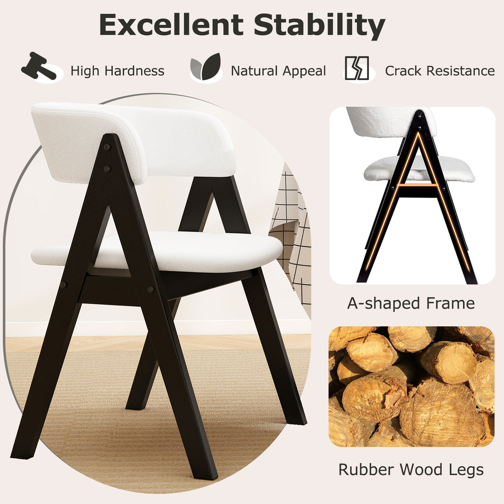 Mid-century modern wooden dining chair with black rubber wood legs and white faux sherpa upholstery for stylish comfort.