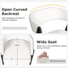 Curved backrest and wide seat of a mid-century modern dining chair set, upholstered in soft white faux sherpa for.