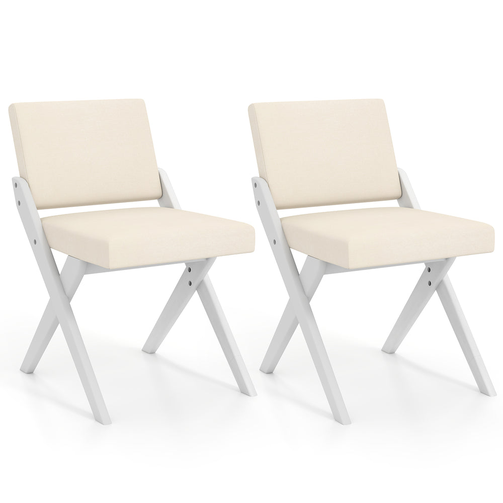 White wooden dining chairs set of 2 with rubber wood frame and padded cushions, perfect for modern farmhouse aesthetics.