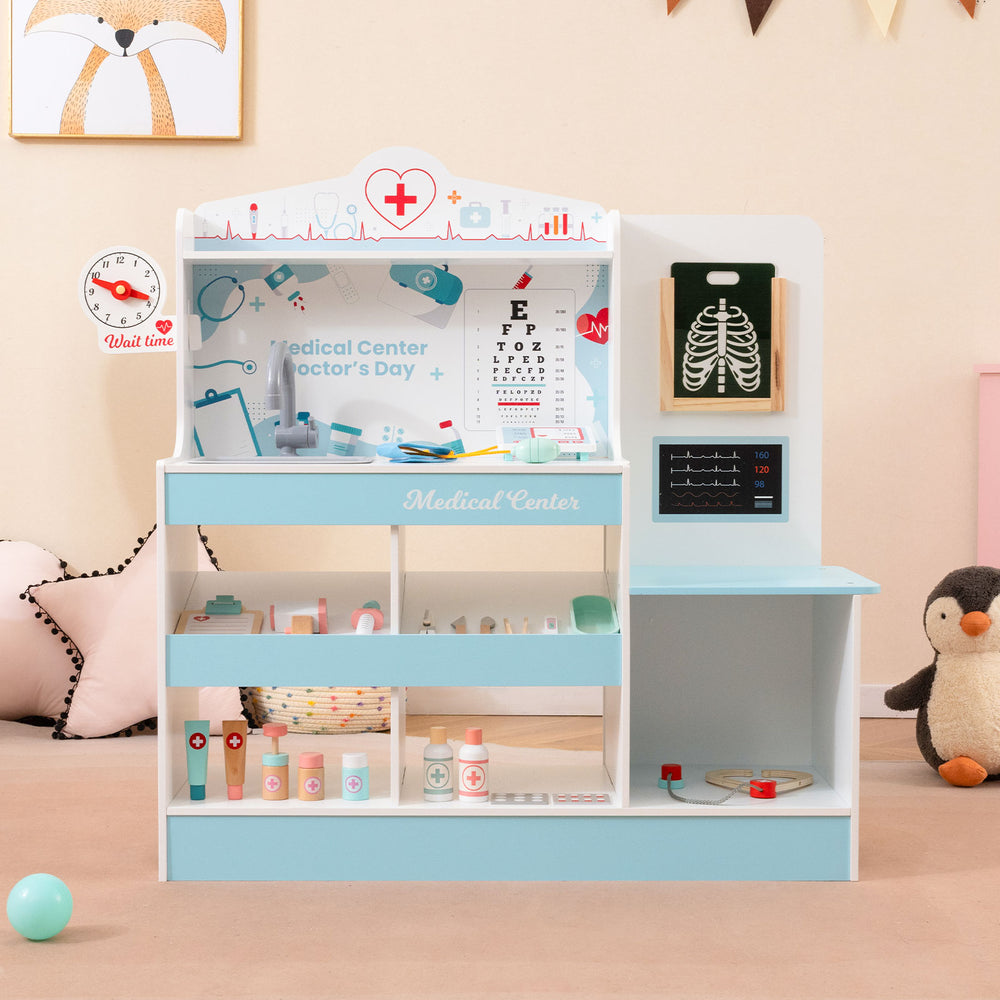 Wooden Doctor Playset with Stethoscope for Toddlers over 3 Years Old-Blue - Gallery View 1 of 10
