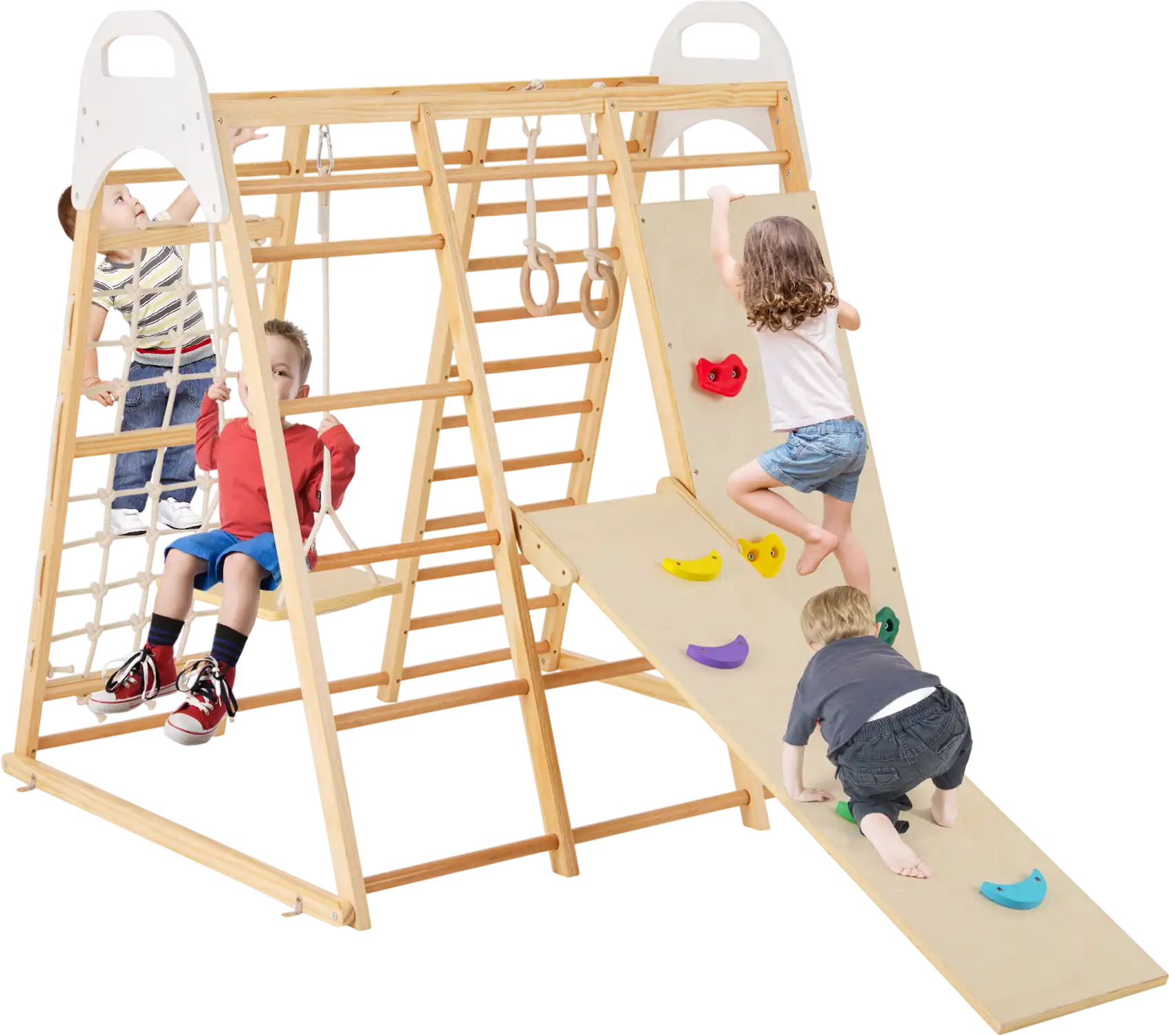 Costway 8-in-1 Wooden Jungle Gym Playset Slide Monkey Bars 17983452 New
