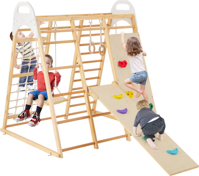 Costway 8-in-1 Wooden Jungle Gym Playset Slide Monkey Bars 17983452 New