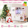 Wooden kitchen playset in pink with ice maker and sounds, designed for imaginative play and skill development for kids.